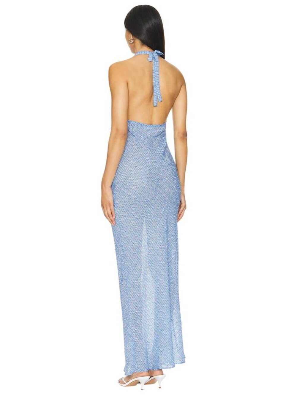 LIONESS Carrie Halter Dress in Blue Check Small New Womens Long maxi Gown - Picture 2 of 15